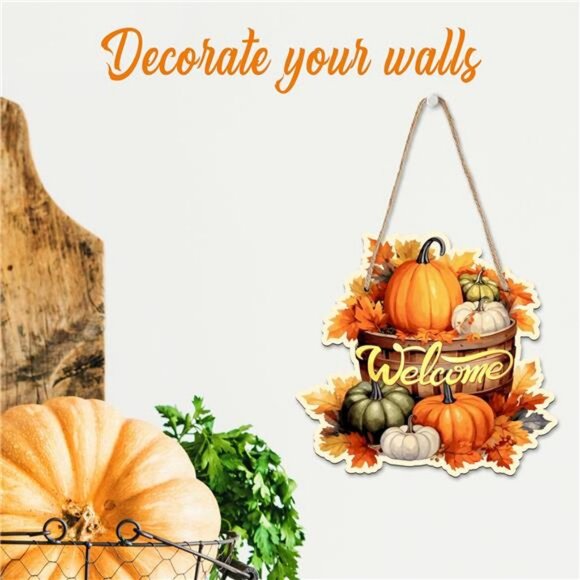 Thanksgiving Hanging Welcome Sign With Sisal Ropes - Watercolor Pumpkins & - Picture 4 of 6